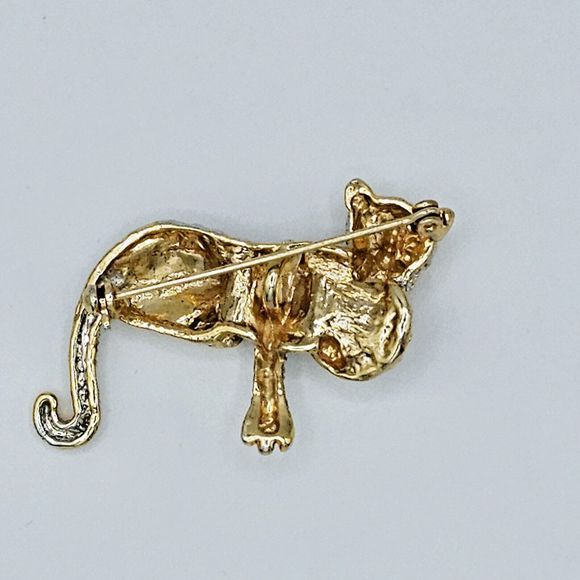 Cheetah Leopard Brooch Pendant Vintage Big Cat Enamel Eyes Jaguar Nugget Pin - Picture 6 of 9